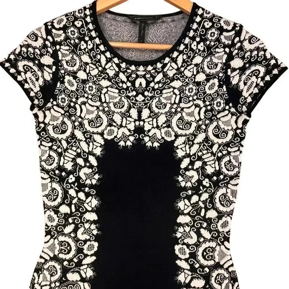 BCBGMAXAZRIA‎ Black White Embroidered Bodycon Bandage Mini Dress Small - Picture 3 of 5